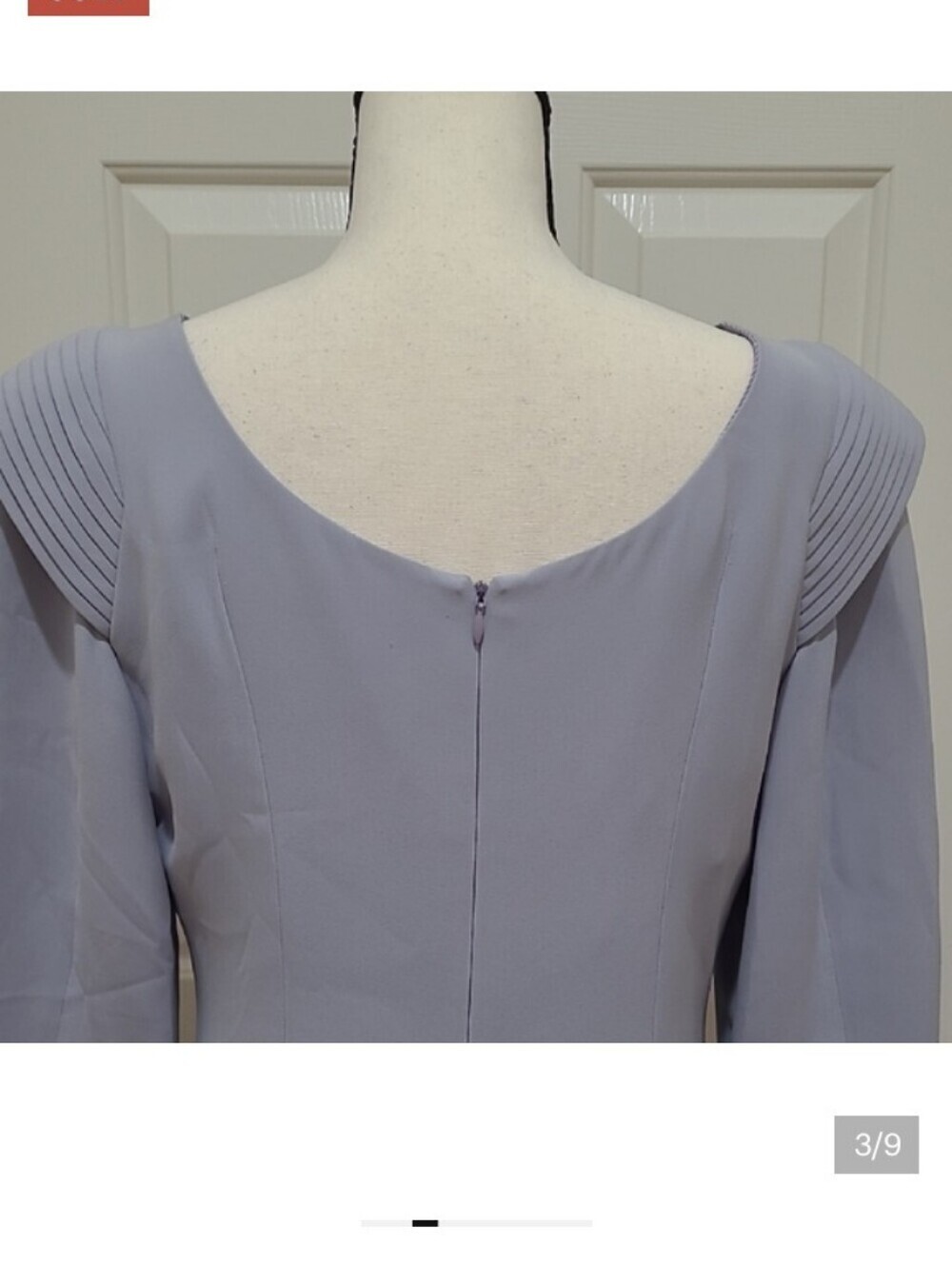 Giorgio Armani Silk Pale Lilac Blue Midi Sheath Pleated Hemline Shoulder Dress L - Picture 8 of 11